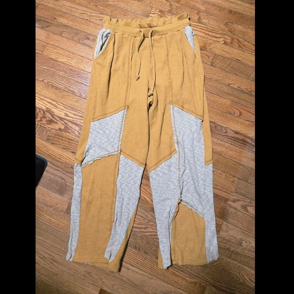POL orange gray patchwork pull on pants. festival boho hippie medium